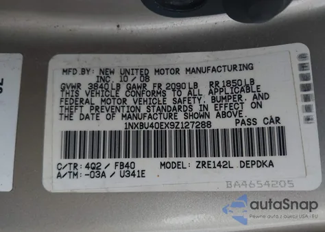 2009 Toyota Corolla Le из США, поврежденный, VIN 1NXBU40EX9Z127288